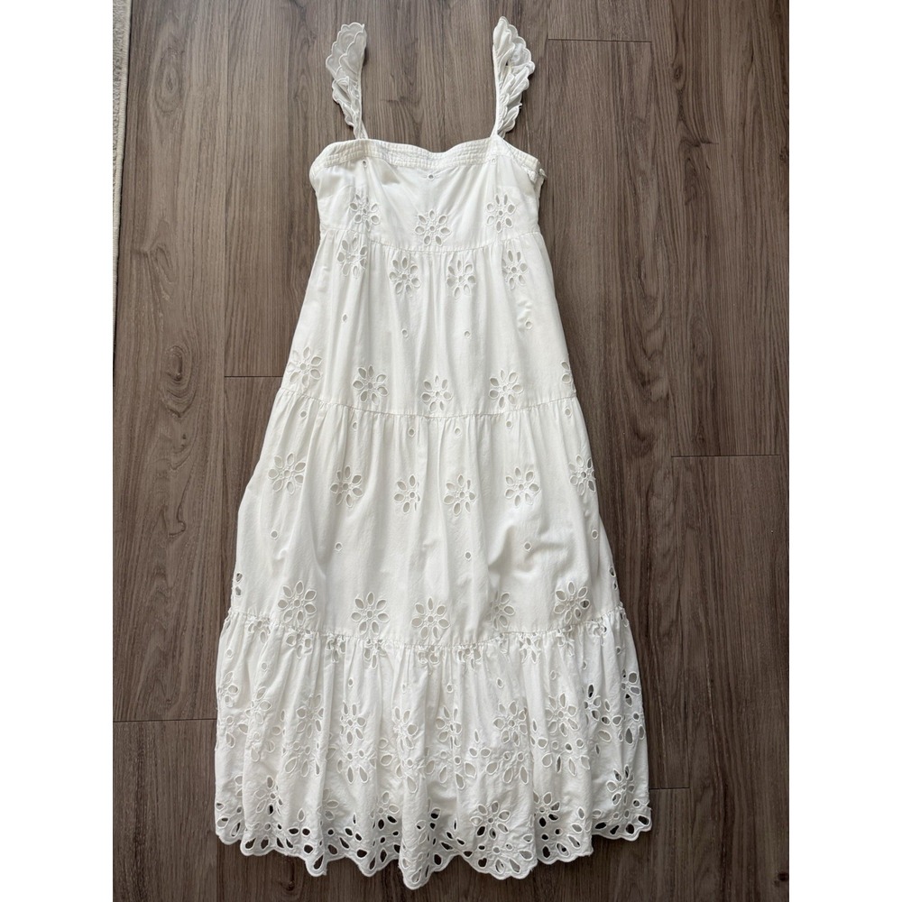 J Crew White Eyelet Ruffle Maxi Dress Women's 4 Coastal Romantic Travel Bohemian